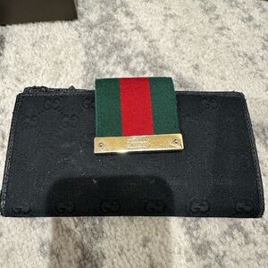 GUCCI Long Wallet Sherry Line GG canvas black Material Canvas